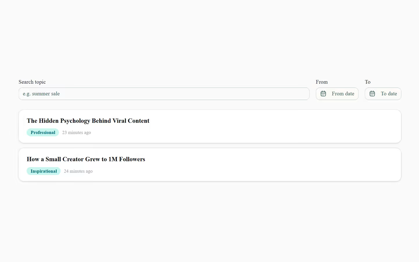 Product screenshot — generation history